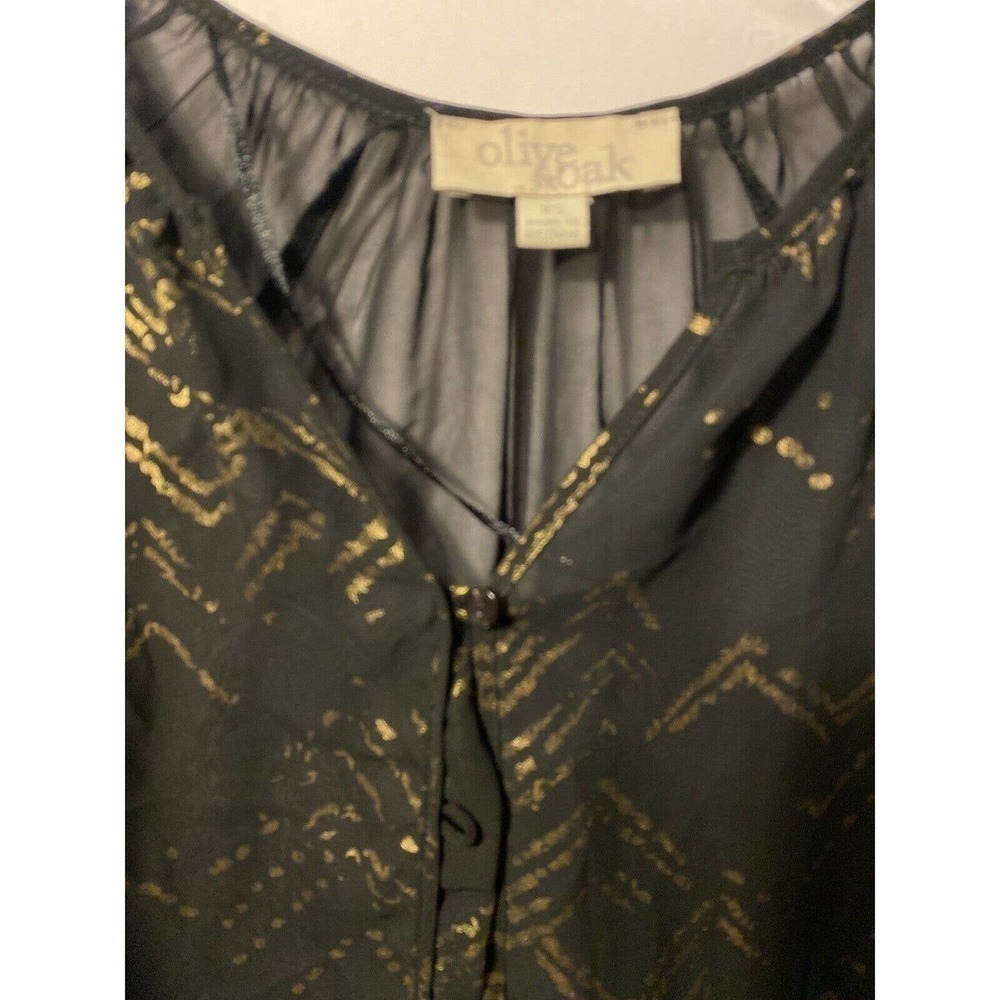 Olive & Oak Button Up Blouse Sheer Long Sleeves XS Black Brown Metallic Pattern - Picture 4 of 7